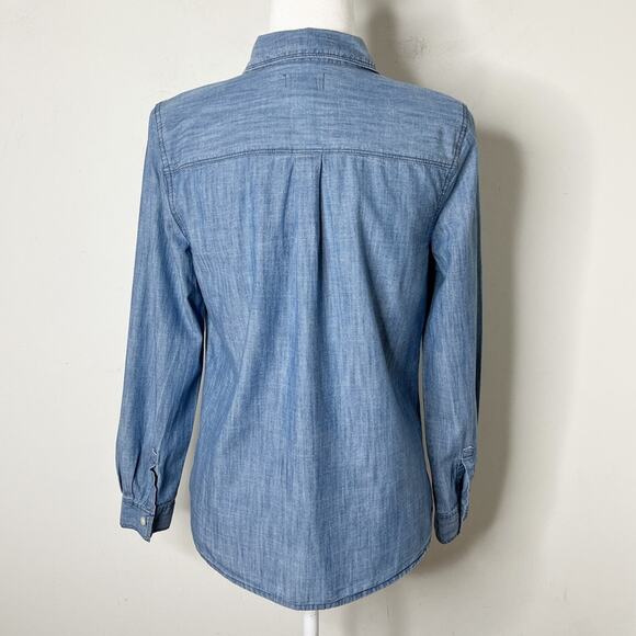 Old Navy Women's Chambray Button Up Shirt S Blue Long Sleeve 100% Cotton Classic - Picture 5 of 9